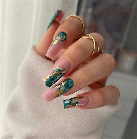 Best Spring Nail Art Designs Green Marble And Nude Nails