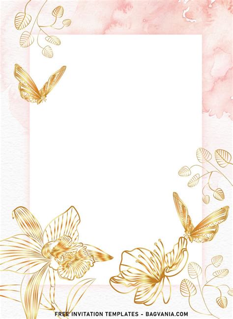 8 Sparkling Gold Butterfly And Flower Birthday Invitation Templates