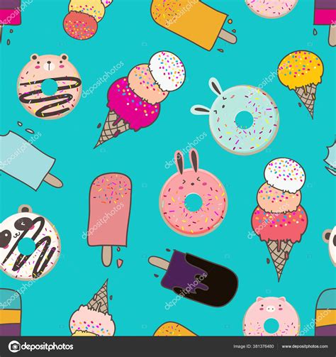 Cute Ice Cream Seamless Pattern Background Vector Illustration Stock Vector By ©oney Why 381376480