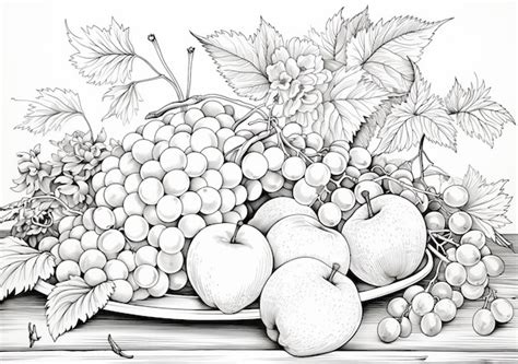 Dibujo De Un Plato De Frutas Con Uvas Ai Generativo Foto Premium