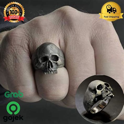 Jual Cincin Pria Tengkorak Freemason Gothic Grey Simple Men Skull Ring