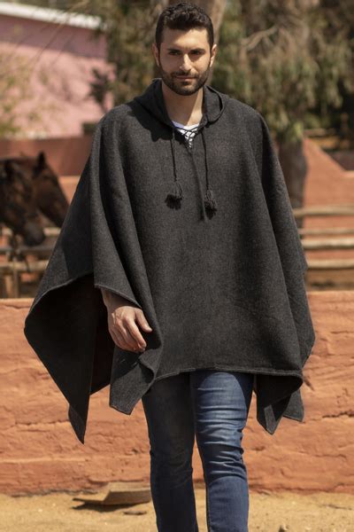 Unicef Market Graphite Grey Alpaca Blend Hooded Poncho For Men