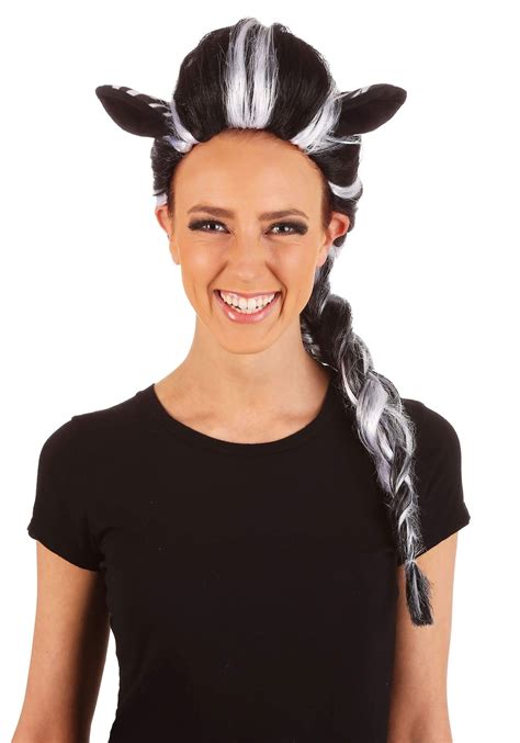 Fun Costumes Womens Striped Zebra Wig With Animal Ears Black And White