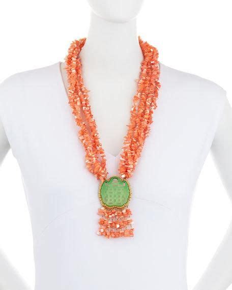 Multi Strand Coral Beaded Statement Necklace Pink Coral