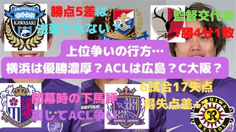 【j1優勝争い・acl出場権争い展望】横浜fマリノスの優勝は濃厚？川崎は逆転厳しい？ー広島とc大阪のacl争いはどちらが有利？ー鹿島・柏は逆転