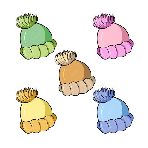 Premium Vector A Set Of Colored Icons A Knitted Warm Hat With A Pompom Vector Cartoon