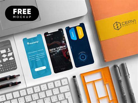 Free Mobile App Mockup - With Extra Stationery Items - Freebies - Fribly