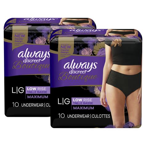 Always Discreet Boutique Low Rise Incontinence And Postpartum Underwear L Maximum Absorbency Black