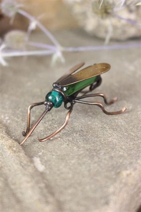 Copper Insect Brooch Glass And Copper Green Brooch Entomology Pin T