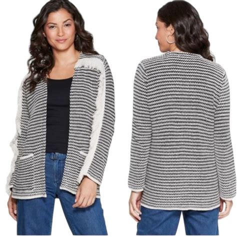 Knox Rose Sweaters Knox Rose Stripe Knit Cardigan Fringe Detail