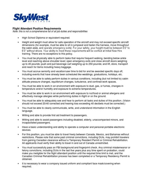 Flight Attendant Position Requirements | PDF | Flight Attendant