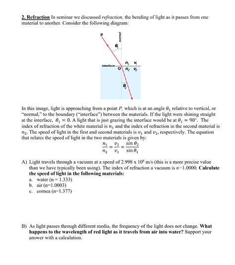 Solved 2. Refraction In seminar we discussed refraction, the | Chegg.com