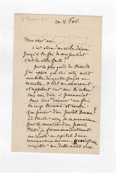 CHAM Belle lettre autographe signée à Alexandre Dumas fils le