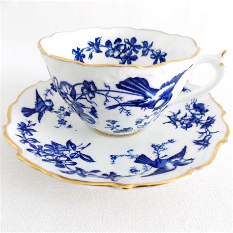 Pretty Coalport Bluebird Porcelain Cup And Saucer Blue And White China