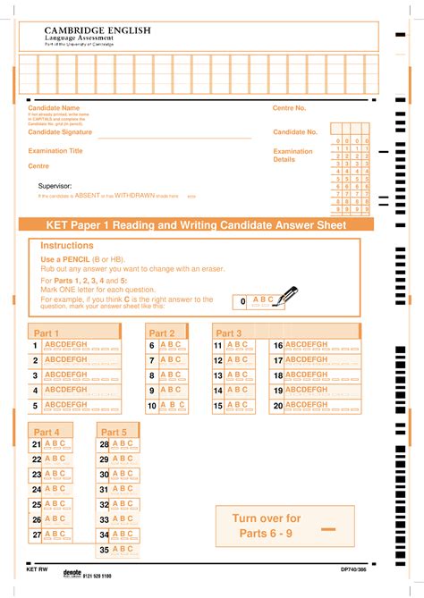 Ket Reading And Writing Answer Sheet 2 Candidate Name Centre No If