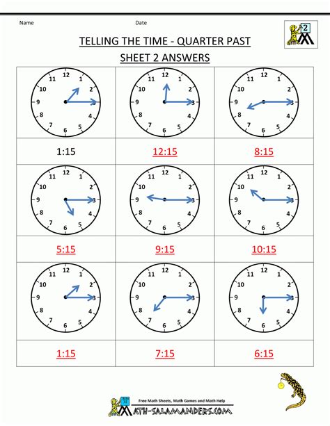 Clock Worksheet Quarter Past And Quarter To Printable Time