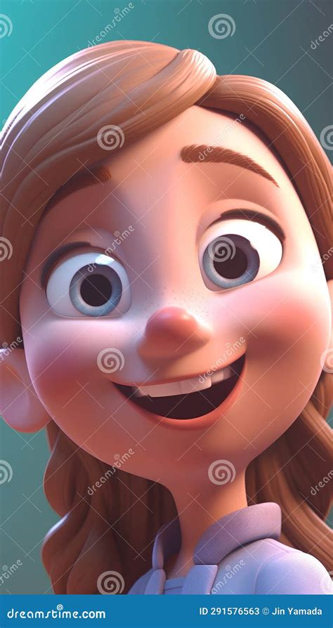 3d Illustration Of A Cute Cartoon Girl Smiling And Looking At The