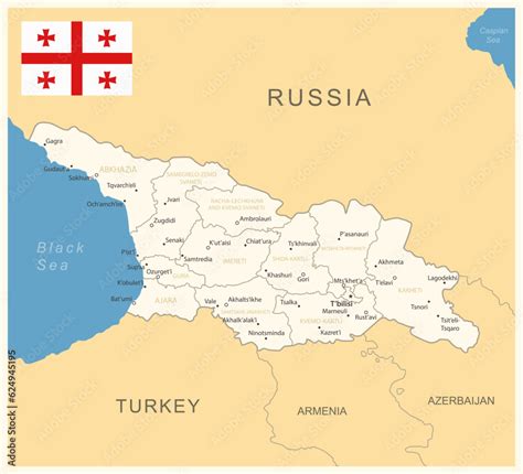 Georgia - detailed map with administrative divisions and country flag ...