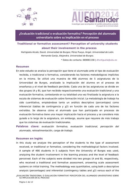 PDF Evaluación tradicional o evaluación formativa percepción del