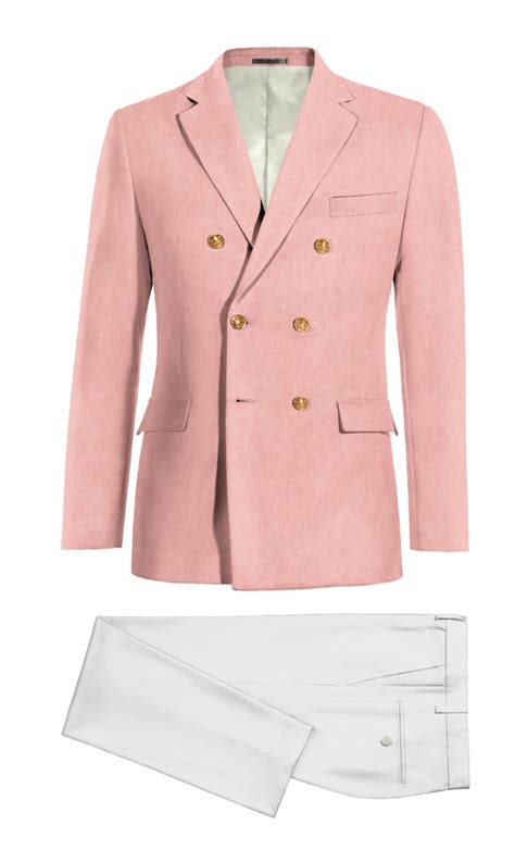 Light Pink Herringbone Tweed Double Breasted Suit