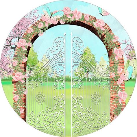 Painel Redondo 1 5x1 5m Arco Floral Rosas Jardim Tijolo Muro