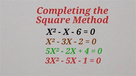 Solving Quadratic Equations By Completing The Square Method Algebra