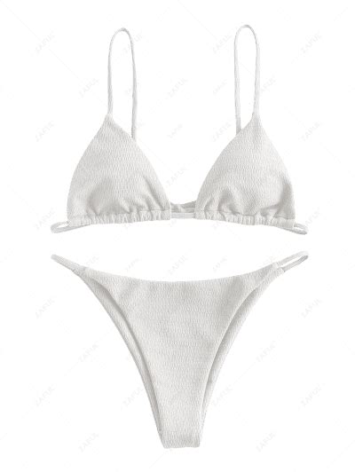 Off Zaful Textured Tie String Bikini Swimwear In Green Peas