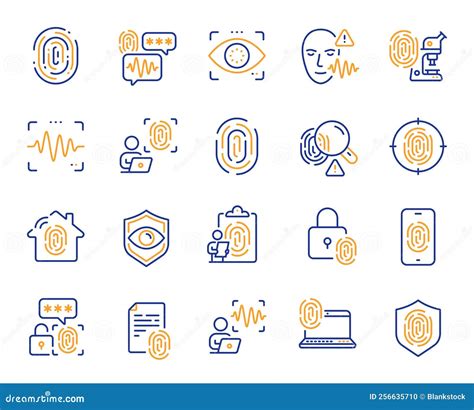 Biometric Line Icons Fingerprint Access Eye Biometric And Voice