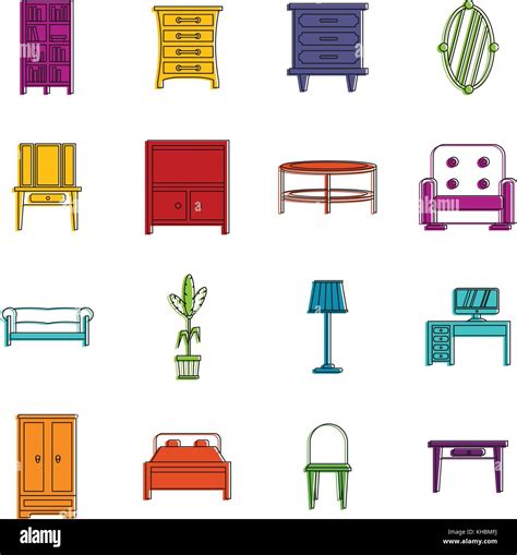 Furniture Icons Doodle Set Stock Vector Image Art Alamy