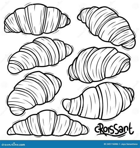 Hand Drawn Croissant Doodle Vector Line Art Stock Vector Illustration