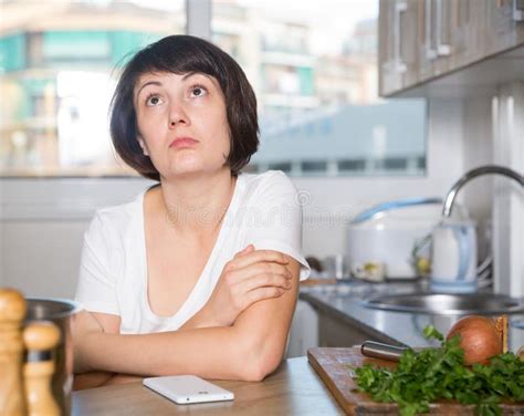 Unhappy Brunette Housewife Stock Photo Image Of Exhausted 306826748