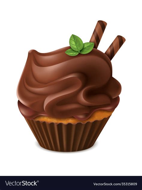 Realistic Chocolate Cupcake Cute Sweet Homemade Vector Image