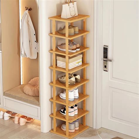 Ayiyun Tiers Bamboo Narrow Shoe Rack Vertical Shoe Rack Multi Layer