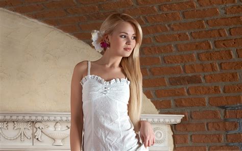 Talia Cherry Long Hair Blonde Dress White Dress Smile Blue Eyes Wallpaper Resolution1920x1200