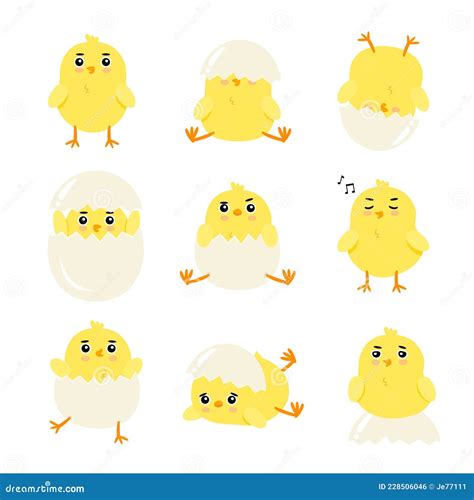 Mignon Ensemble Vectoriel De Poussins De Bébé Caractère Dans Différents