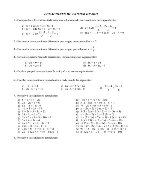 Ecuaciones De Primer Grado