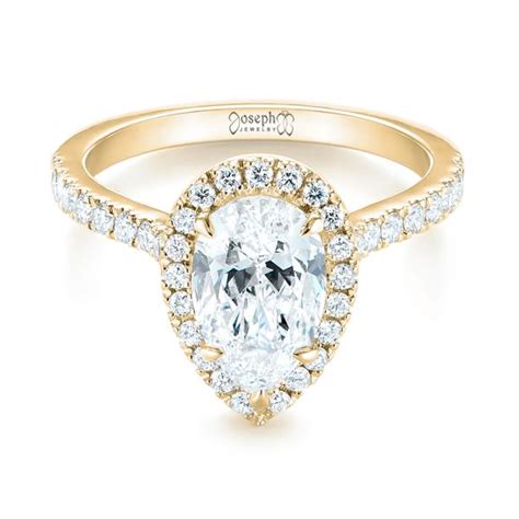 K Yellow Gold Custom Pear Shaped Diamond Halo Engagement Ring