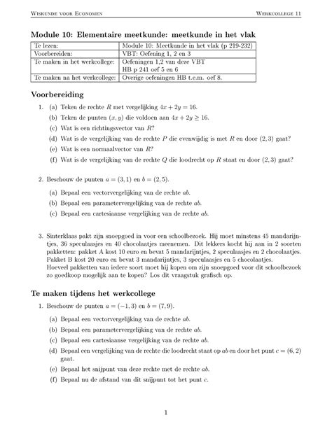 Wc Vbt Werkcollege Wiskunde Voor Economen Werkcollege Module