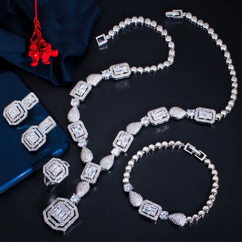 Luxury Dubai Bridal Jewelry Set Cz Crystal Wedding Bridal Zirconia Full