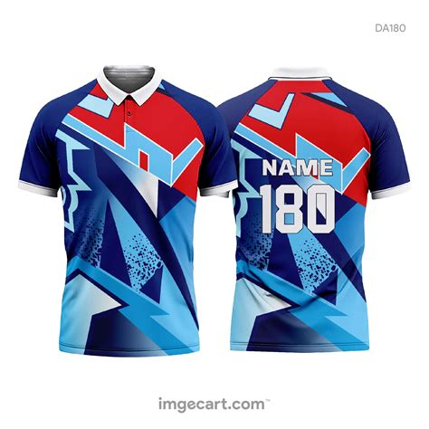 Cricket Jersey Design Blue and Red Pattern - imgecart