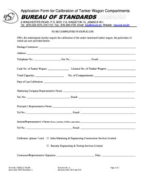 Fillable Online Bsj Org Application Form For Calibration Of Tanker