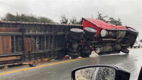 Tractor Trailer Overturns On Highway 101 Blocks 1 Lane