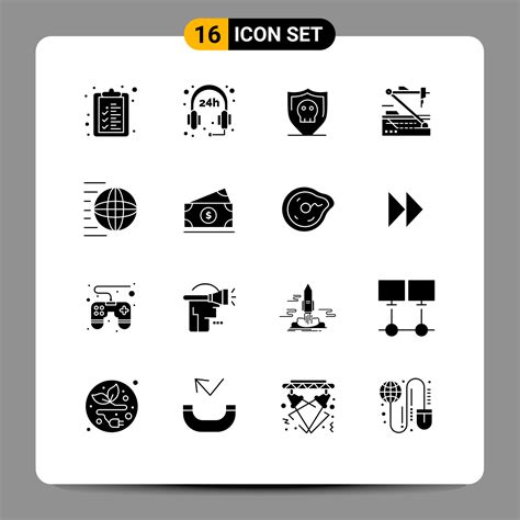 Set of 16 Commercial Solid Glyphs pack for shipping services delivery secure robotics medicine ...