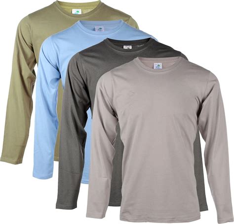 Blu Cherry Pack Mens Plain Cotton Blank Basic Long Sleeve T