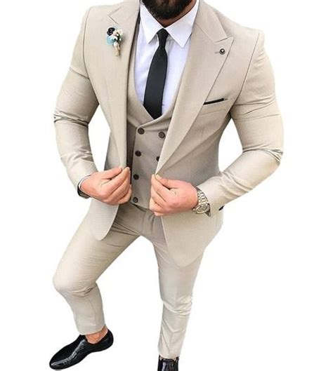 Men Tuxedos Lapel Suits Groom 3 Pcs Jacket Pants Vest In 2021 Fashion