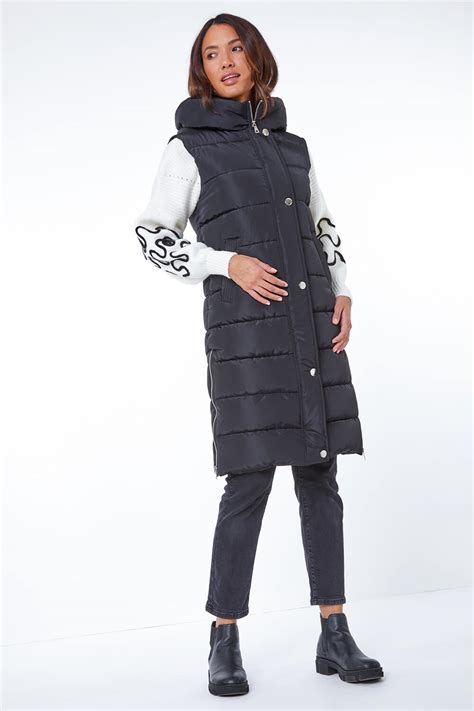 Hooded Longline Quilted Gilet In Black Roman Originals Uk