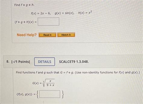 Solved Find F∘g∘h F X 2x−6 G X Sin X H X X2 F∘g∘h X