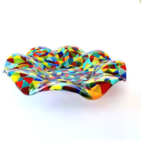 Glass Centerpiece Bowl Fused Glass Art Bowl Rainbow Glass Bowl Hand Made Glass Bowl