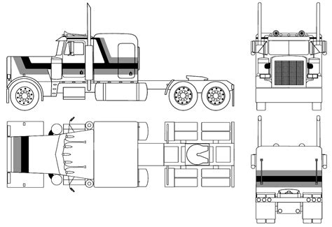 Peterbilt 359 Blueprint Download Free For 3d Modeling