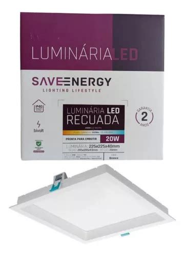 Luminaria Led W Embutir Recuado Save Energy K Neutro Cm Cor Branco